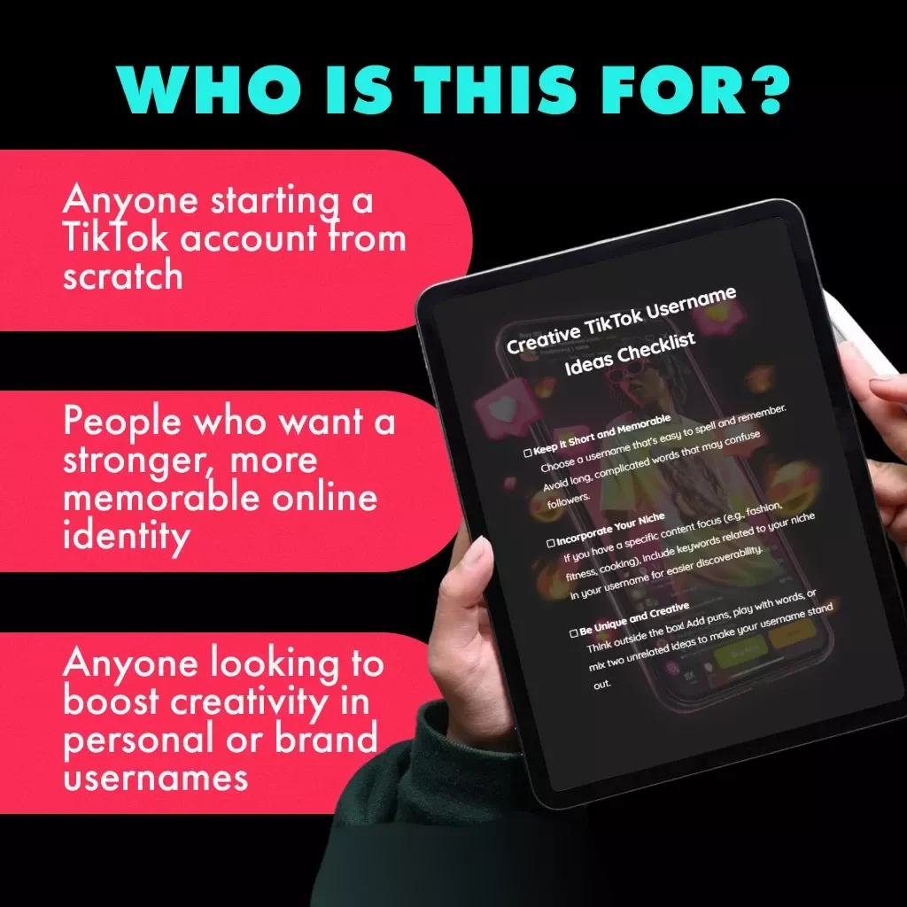 Creative TikTok Username Ideas Checklist | Digital Download Guide for Unique & Catchy TikTok Names, Personal Brand Growth, and Social Media Consistency