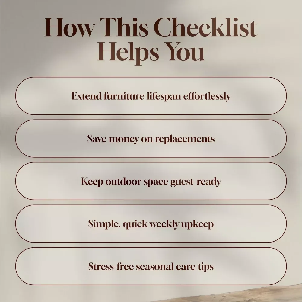 Outdoor Furniture Maintenance Checklist | Digital Download eBook, Patio Care Guide, Cleaning & Storage Tips for Garden Tables, Chairs & Lounges