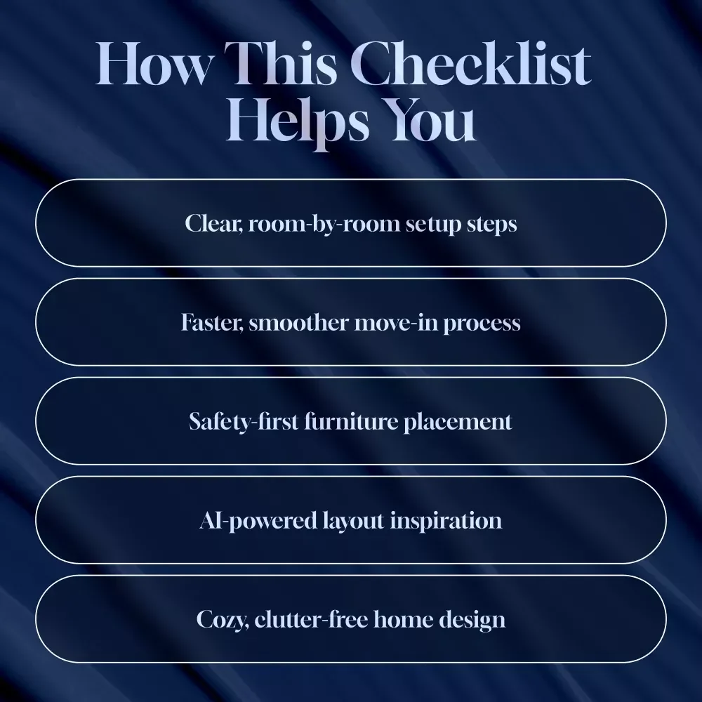 Moving-In Furniture Setup Checklist | Digital Download Guide for Apartment & Home Furniture Placement, Room Layout, and Interior Design Essentials