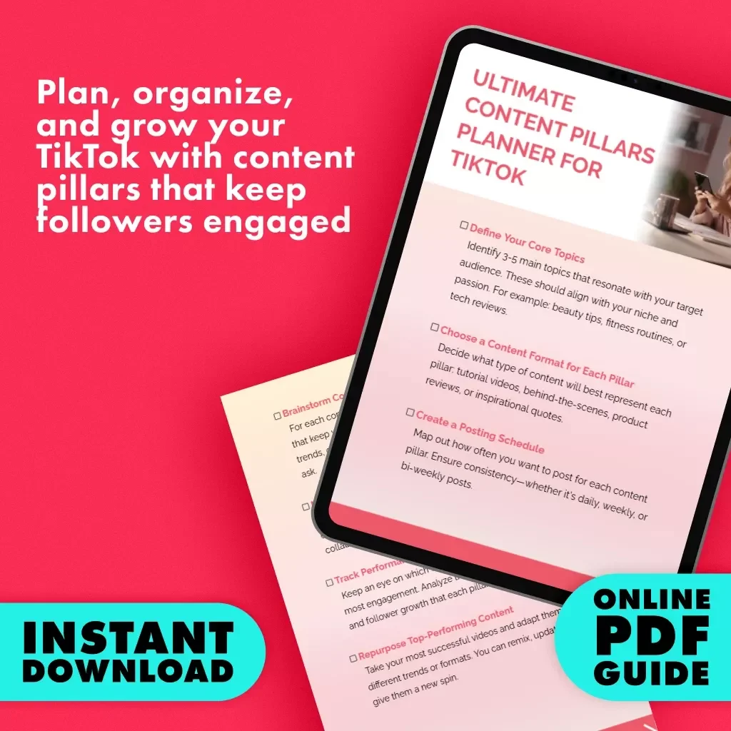 Ultimate Content Pillars Planner for TikTok | Printable Digital Checklist for Creators, Influencers & Small Business Growth Strategy