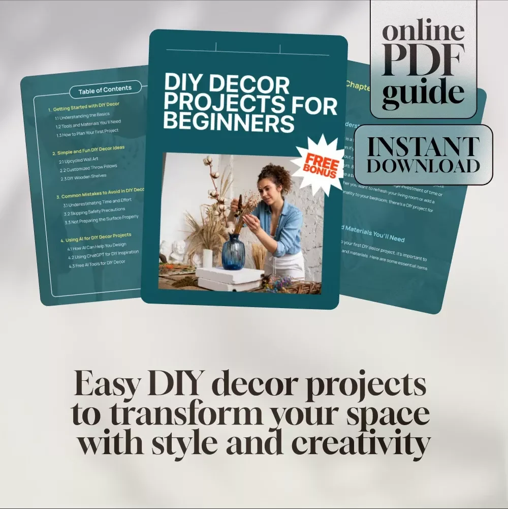 DIY Decor Projects for Beginners | Digital Download Guide | Home Decor Ideas, Upcycled Crafts, Wooden Shelves, Throw Pillows & AI Design Inspiration