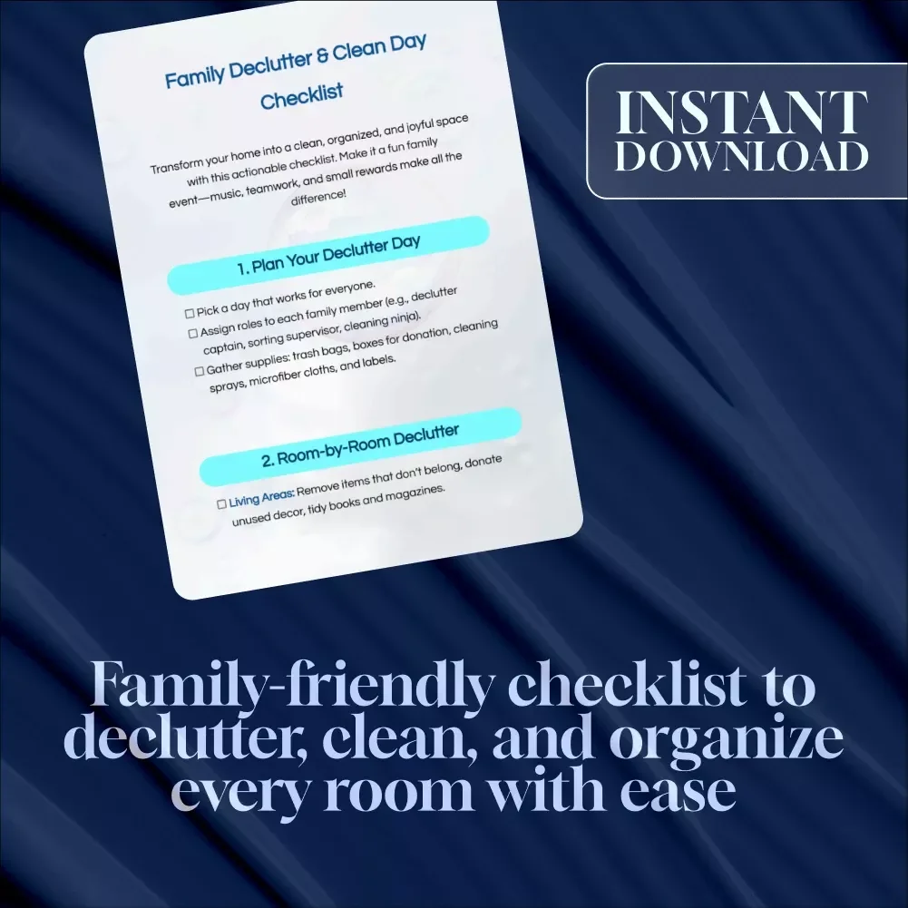 Family Declutter & Clean Day Checklist | Printable Digital Download | Home Organization, Cleaning Routine, Family Chore Chart, Decluttering Guide