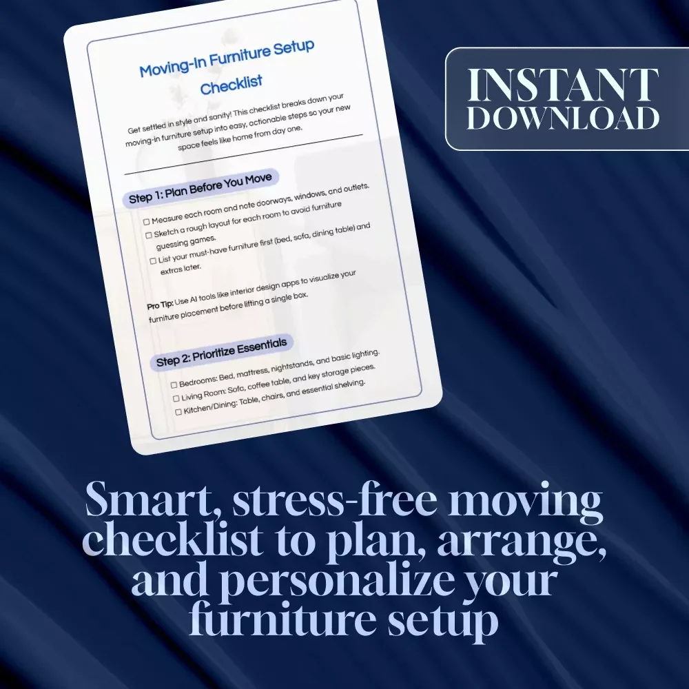 Moving-In Furniture Setup Checklist | Digital Download Guide for Apartment & Home Furniture Placement, Room Layout, and Interior Design Essentials
