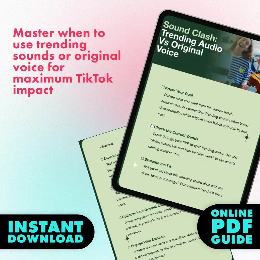 Sound Clash: Trending Audio vs Original Voice | TikTok & Reels Content Strategy Checklist | Digital Download for Creators, Coaches, and Small Business Owners