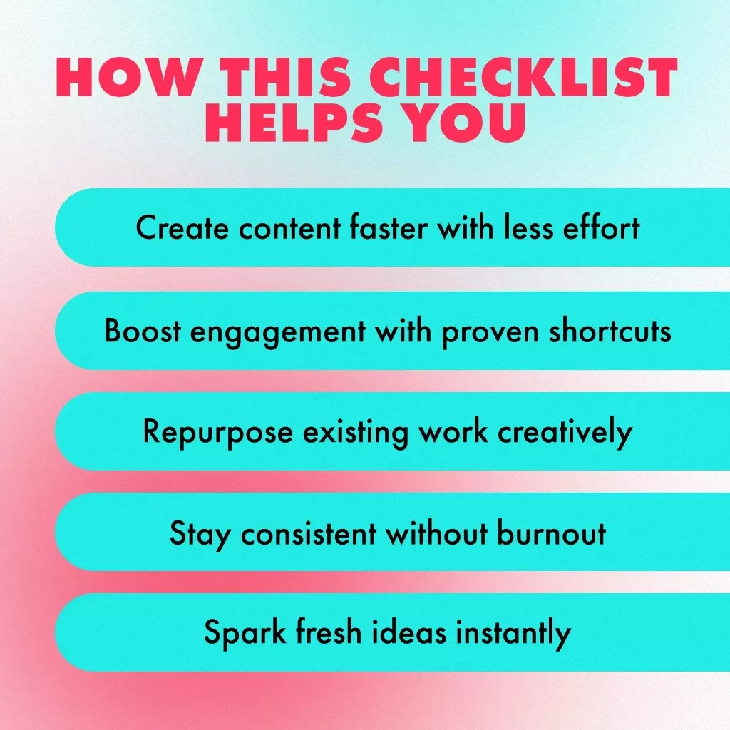 The Low-Effort, High-Impact Content Checklist | Digital Download Guide for Creators, Coaches & Small Business Owners | Fast Content Ideas & Social Media Growth Tool