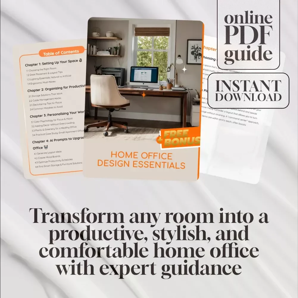 Home Office Design Essentials | Guide for Workspace Setup, Organization, Productivity & AI Prompts | Digital Download eBook for Modern Home Office Design