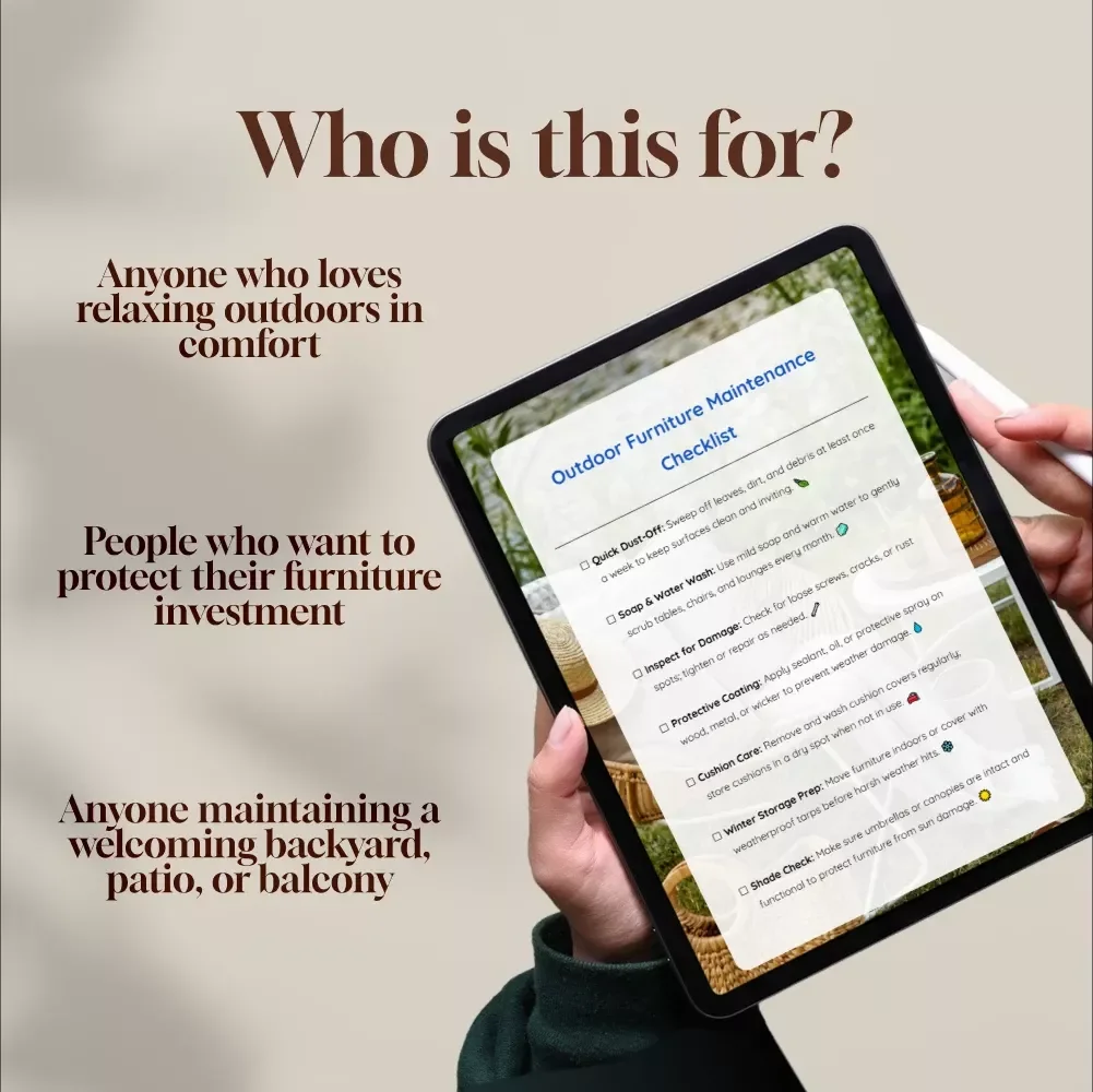 Outdoor Furniture Maintenance Checklist | Digital Download eBook, Patio Care Guide, Cleaning & Storage Tips for Garden Tables, Chairs & Lounges