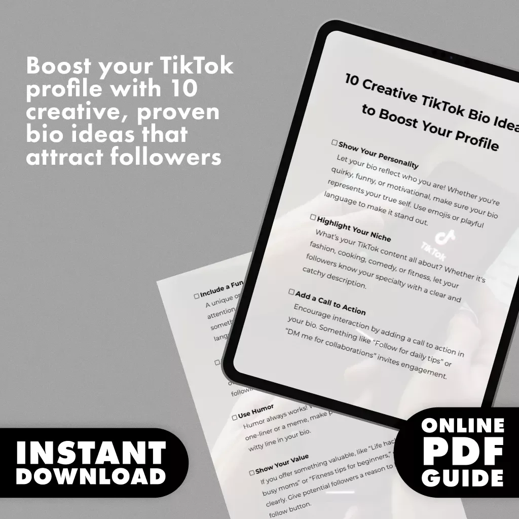10 Creative TikTok Bio Ideas to Boost Your Profile | Digital Checklist for Engaging & Unique TikTok Bios | Instant Download