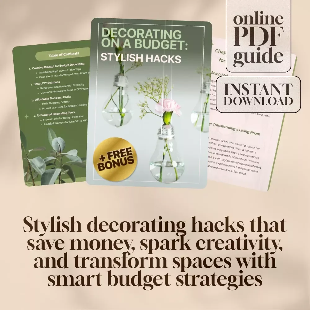 Decorating on a Budget: Stylish Hacks | Digital Download Guide for Affordable Home Makeover, DIY Ideas, Thrift Shopping Secrets, AI Decorating Tools & Budget-Friendly Inspiration