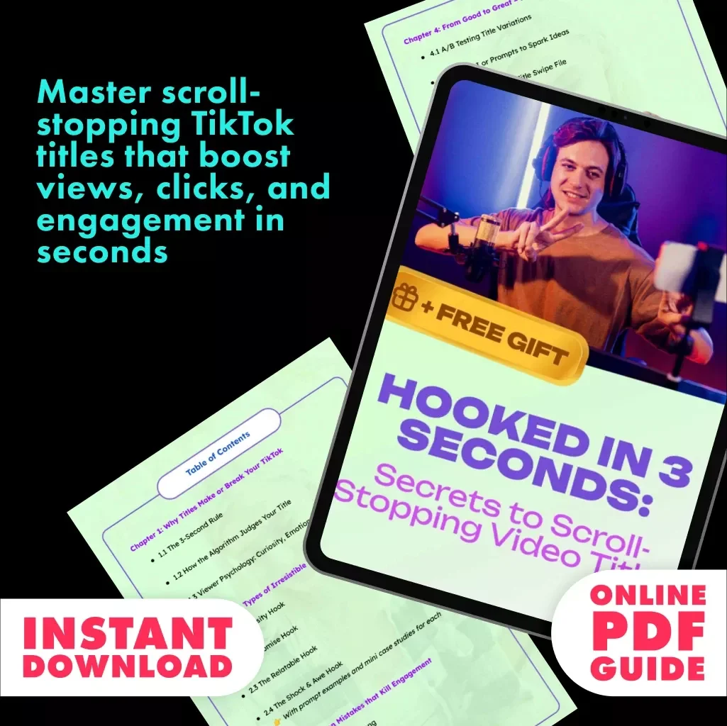 Hooked in 3 Seconds: Secrets to Scroll-Stopping Video Titles | Digital Guide for Engaging TikTok & Social Media Content | eBook Download