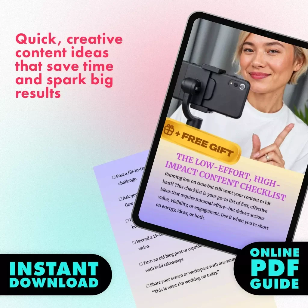The Low-Effort, High-Impact Content Checklist | Digital Download Guide for Creators, Coaches & Small Business Owners | Fast Content Ideas & Social Media Growth Tool