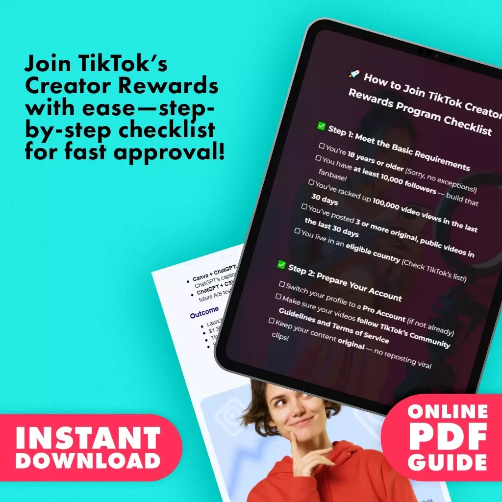 How to Join TikTok Creator Rewards Program Checklist | Digital Download Guide for Creators | Step-by-Step eBook PDF for Eligibility, Application & Growth