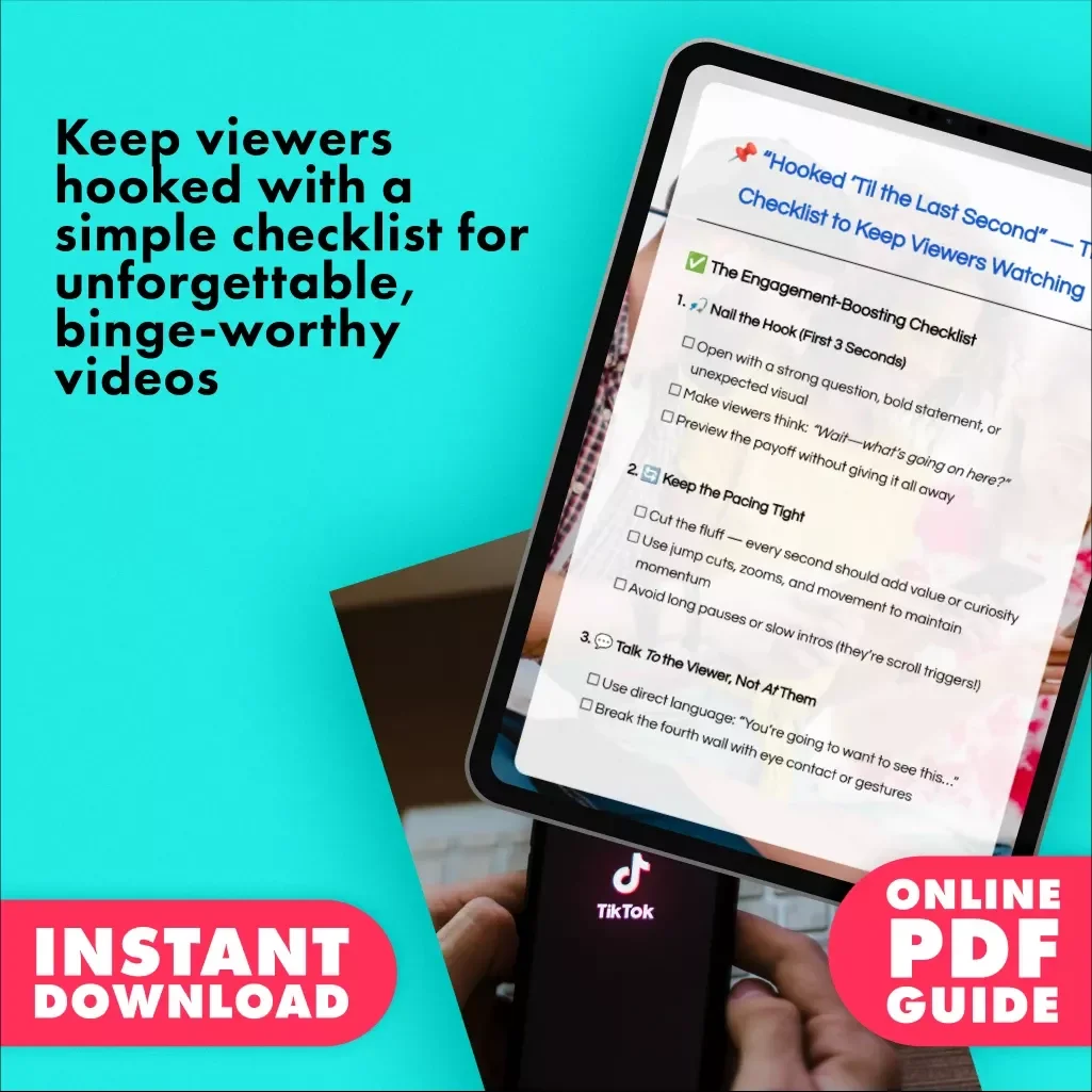 “Hooked ‘Til the Last Second” — The Checklist to Keep Viewers Watching | Digital Download Guide, eBook, How to Keep Viewers Watching Till the End, Engagement Boosting Video Content