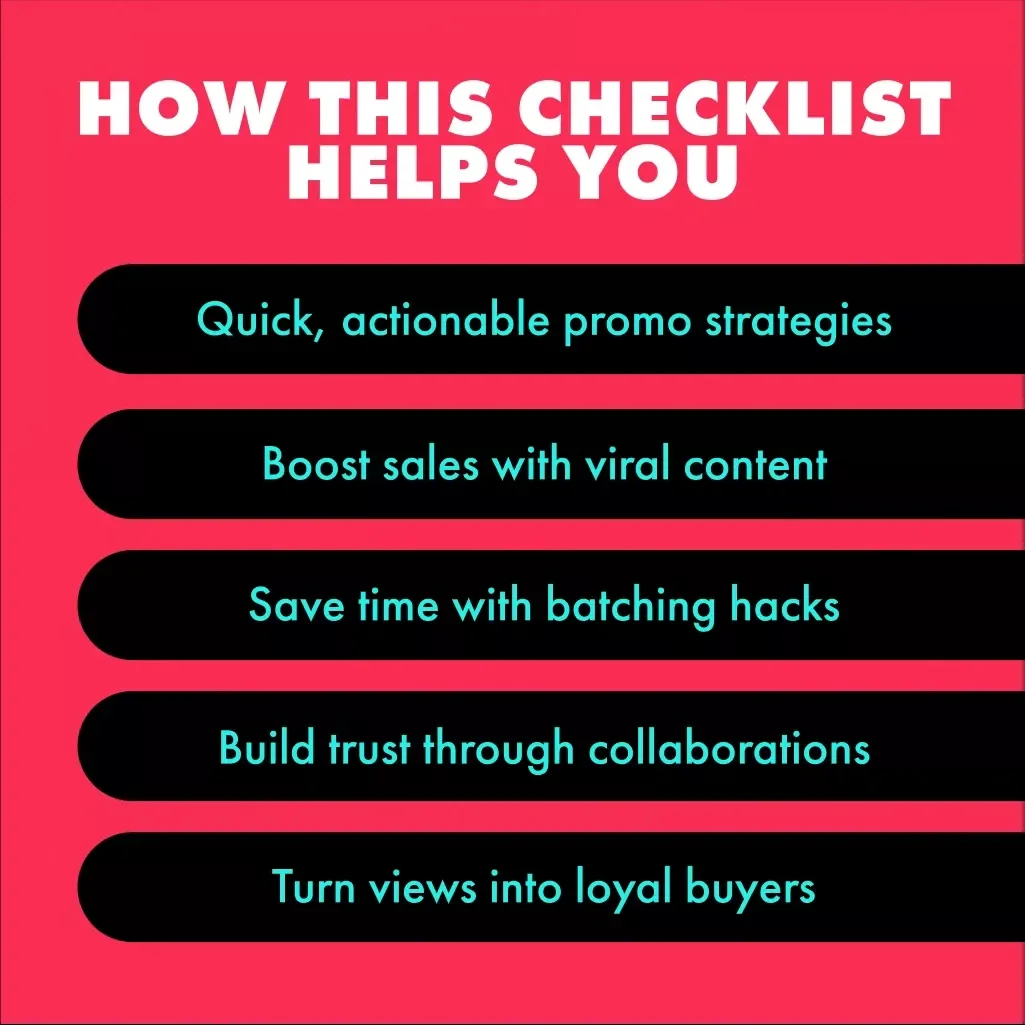 Ultimate TikTok Product Promo Checklist: Go Viral, Get Sales, Have Fun | Digital Download Guide for Small Business Owners, Creators & Online Shops | How to Promote Products on TikTok eBook