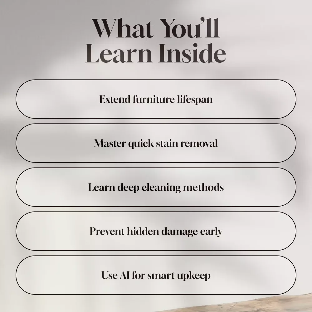 Guide to Caring for Upholstered Furniture | Digital Download eBook | Upholstery Cleaning, Maintenance, and AI Tips for Sofa & Chair Care