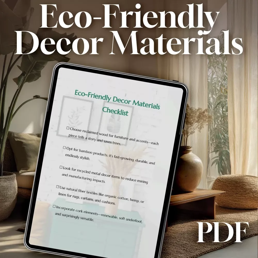 Eco-Friendly Decor Materials Checklist | Sustainable Home Decor Guide | Digital Download for Green Living and Interior Design