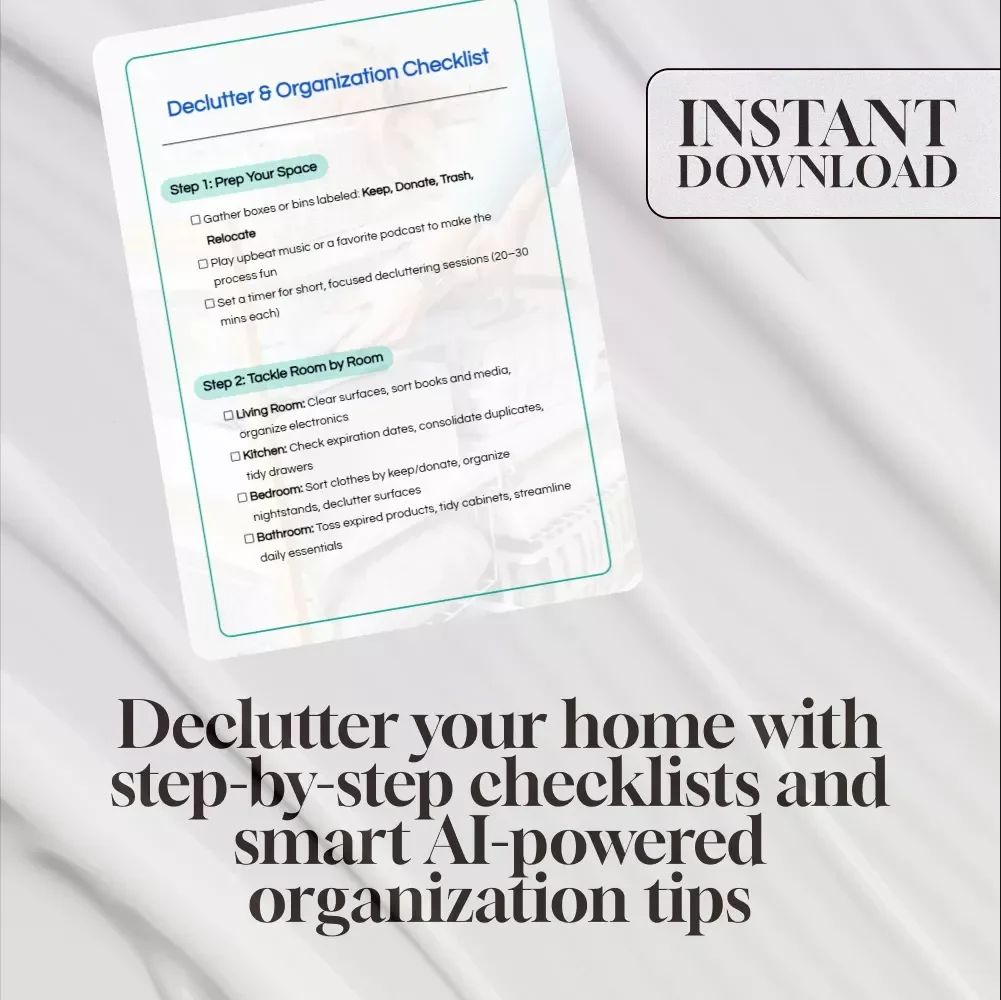 Declutter & Organization Checklist | Minimalist Home Organization Guide | Printable Digital Download for Easy Decluttering & Storage Solutions