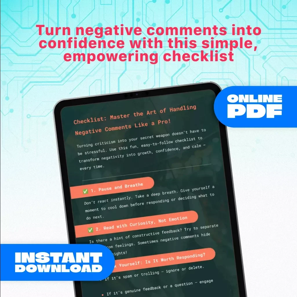 Checklist: Master the Art of Handling Negative Comments Like a Pro | Digital Download Guide for Social Media, Business, and Personal Growth | How to Handle Negative Comments with Confidence