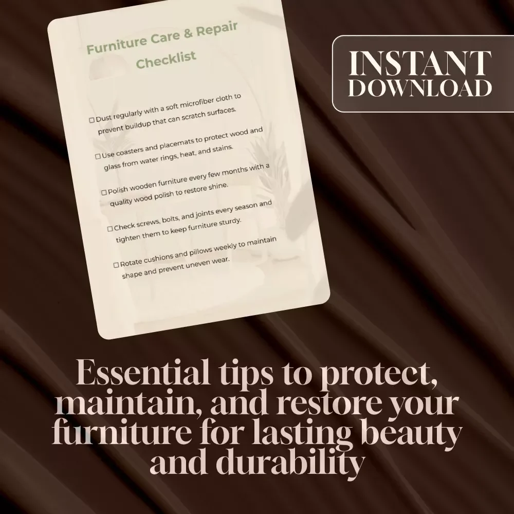 Furniture Care & Repair Checklist | Printable Home Maintenance Guide | Digital Download for Wood, Upholstery, Leather & Outdoor Furniture