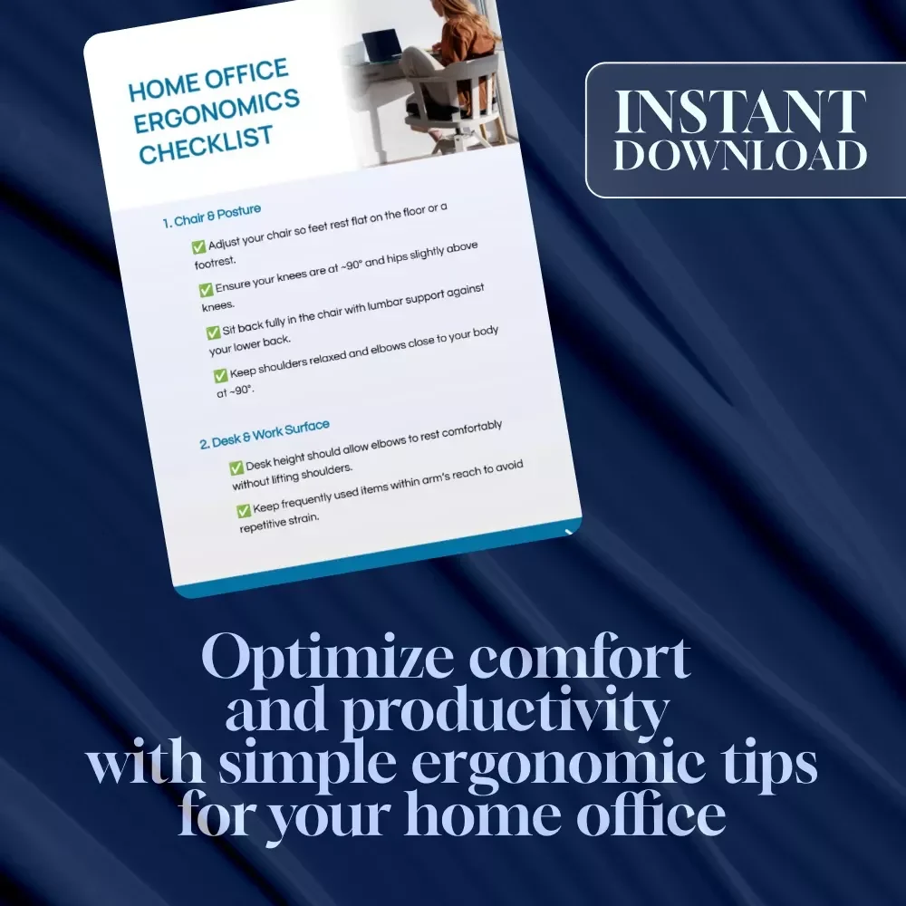 Home Office Ergonomics Checklist | Digital Download | Workspace Setup, Desk & Posture Guide, Monitor Positioning, Lighting & Breaks