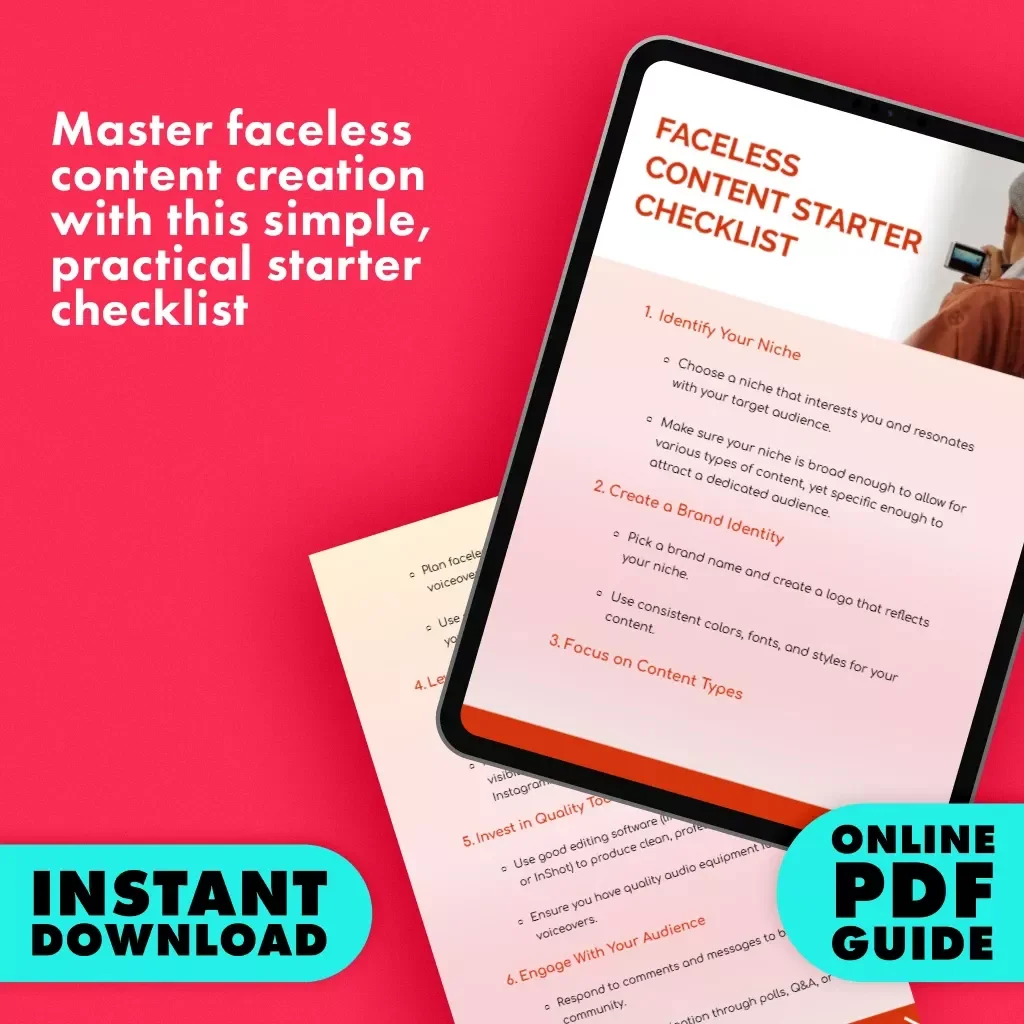 Faceless Content Starter Checklist | Digital Download Guide | Faceless Content Starter Kit for Beginners, eBook & Social Media Growth