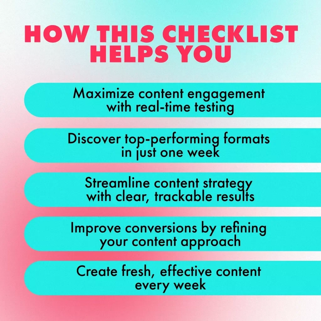 7-Day Format Testing Loops Checklist - Boost Engagement & Conversions with Easy-to-Follow Daily Content Testing