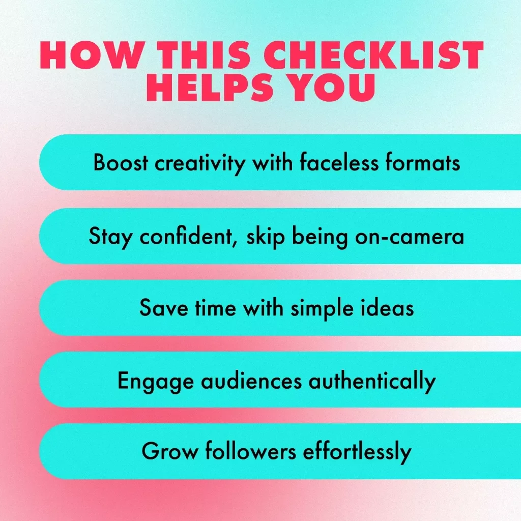 Faceless TikTok Content Ideas Checklist | Digital Download for Viral Faceless TikTok Videos, eBook Style Guide, Viral Content Creator Resource