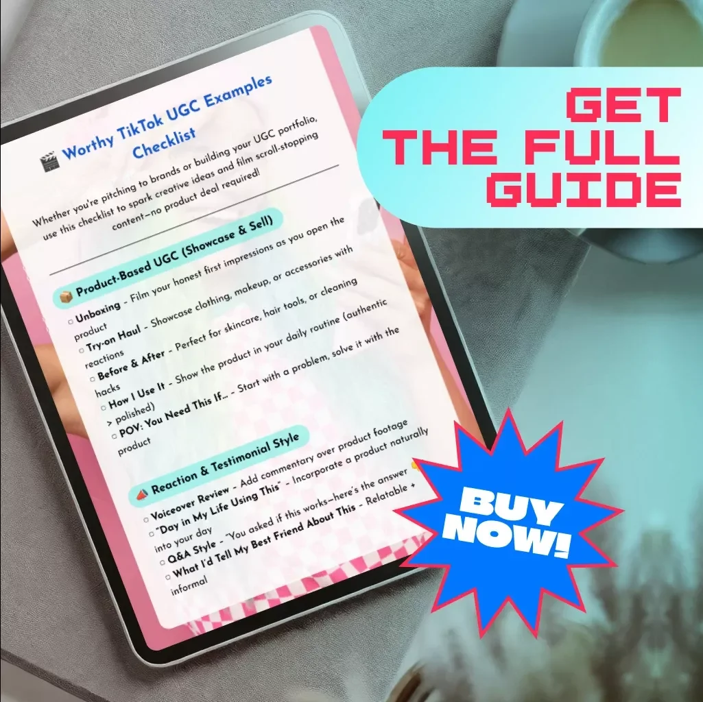 Worthy TikTok UGC Examples Checklist | Digital Download Guide for Creators, Content Ideas for UGC Portfolio, TikTok Content Inspiration, eBook + Checklist