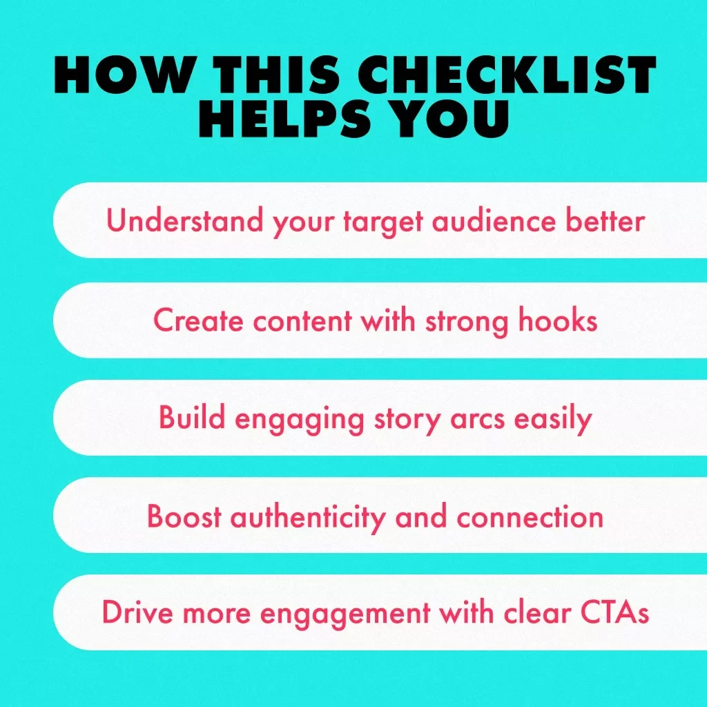 Your Step-by-Step Guide to Captivating Content | TikTok Storytelling Workbook | Digital Checklist for Engaging Videos, Hooks, Story Arcs & Authentic Content Creation