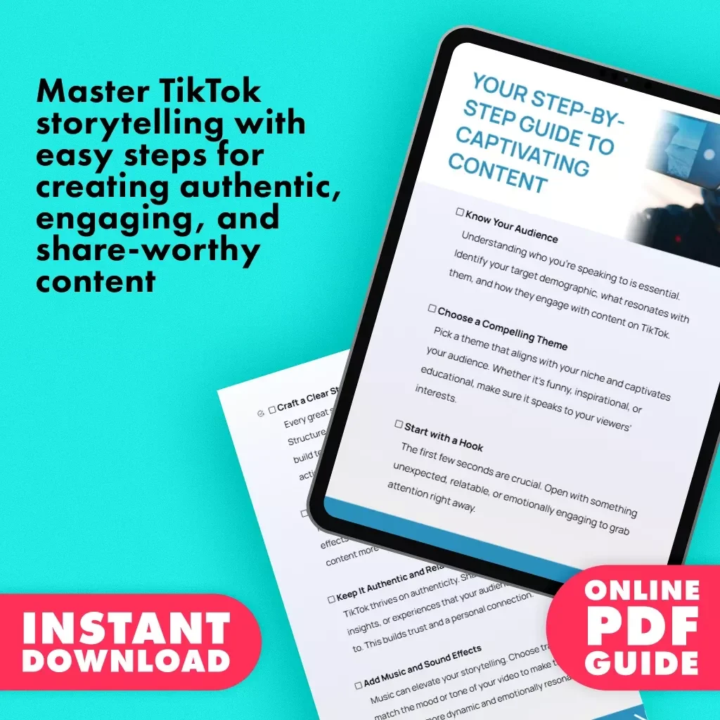 Your Step-by-Step Guide to Captivating Content | TikTok Storytelling Workbook | Digital Checklist for Engaging Videos, Hooks, Story Arcs & Authentic Content Creation