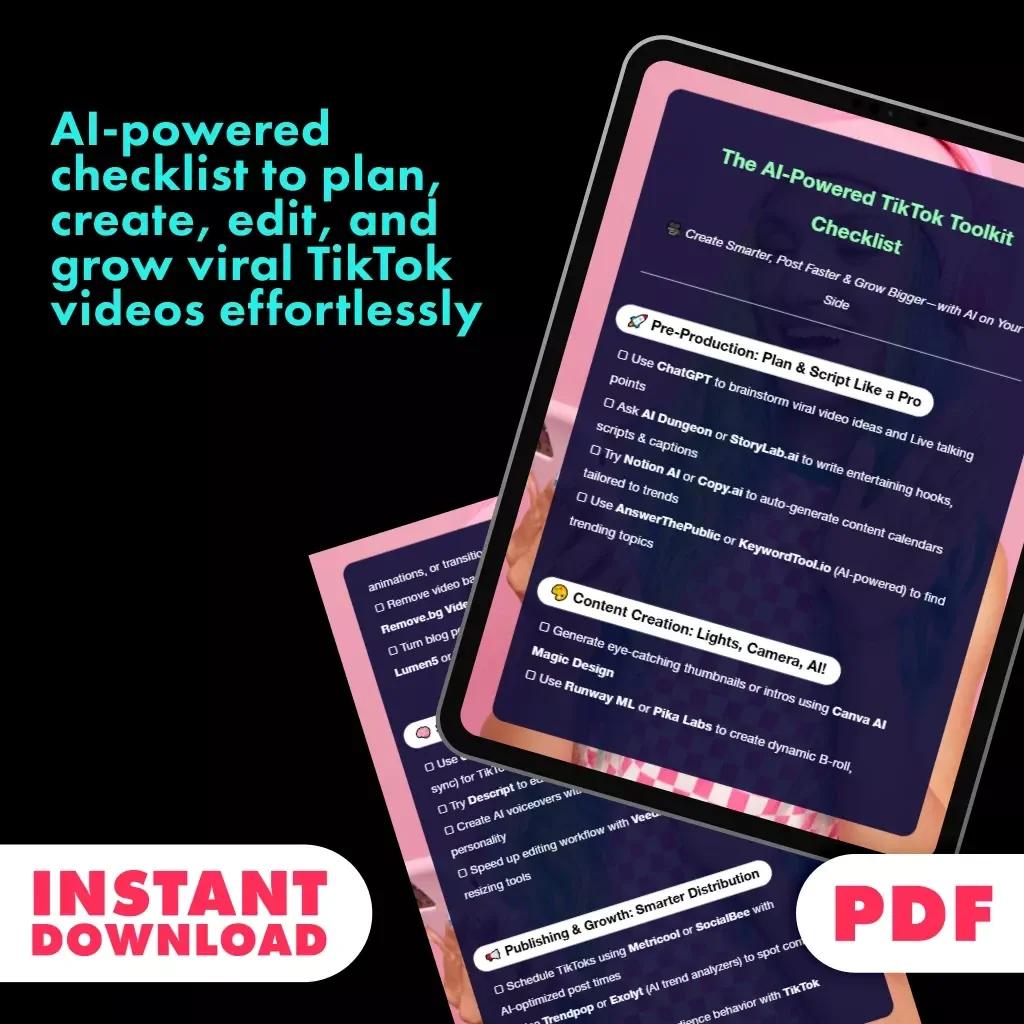 The AI-Powered TikTok Toolkit Checklist | Viral Content Strategy Guide | Digital Download for Creators Using AI Tools for TikTok