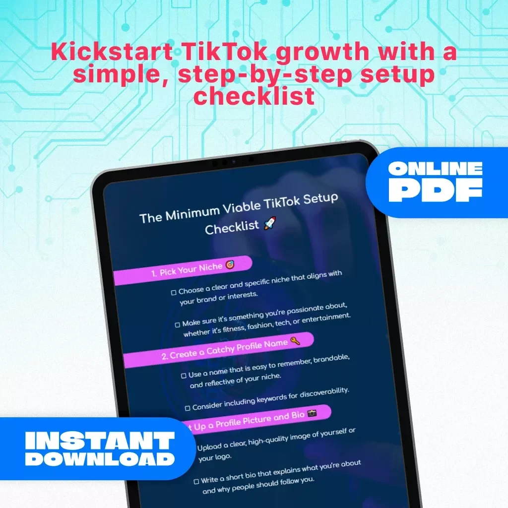 The Minimum Viable TikTok Setup Checklist | TikTok Growth Guide | Digital Download for Beginners, Creators & Small Businesses