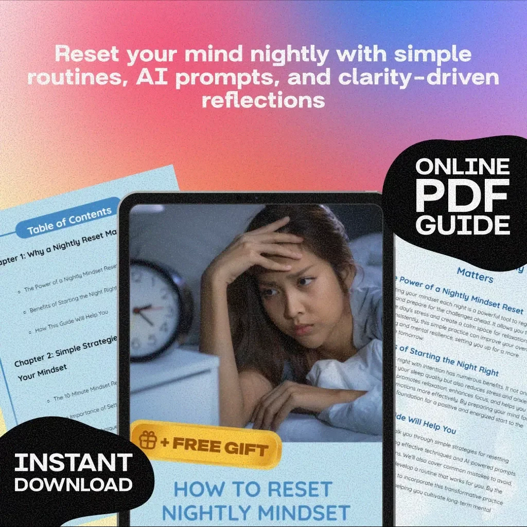 How to Reset Nightly Mindset | Digital Guide for Relaxation, Reflection & Better Sleep | Mindset Reset Routine, Self-Care, AI Prompts, Productivity & Wellness Checklist (Digital Download)