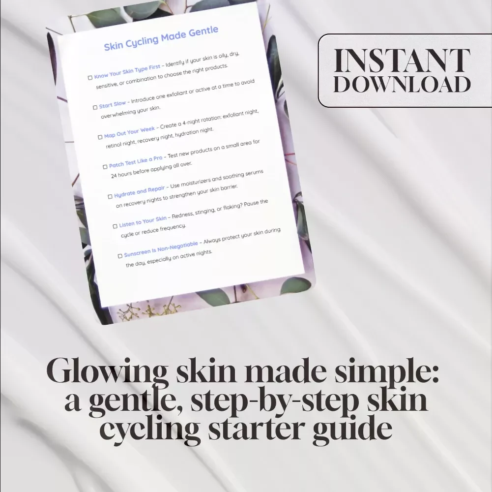 How to Start Skin Cycling Without Irritation Checklist | Beginner-Friendly Digital Download for Glowing Skin, Skincare Routine Guide, Exfoliant & Retinol Rotation
