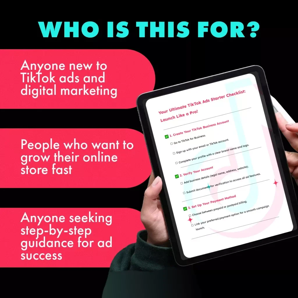 Your Ultimate TikTok Ads Starter Checklist: Launch Like a Pro! | Digital Download for TikTok Advertiser Account, eBook Guide, Marketing Strategy Checklist