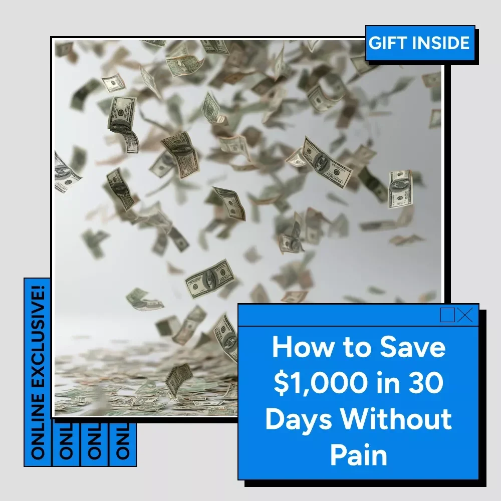 How to Save $1,000 in 30 Days Without Pain | Printable Digital Download Checklist | Personal Finance, Budgeting, Money Saving Guide