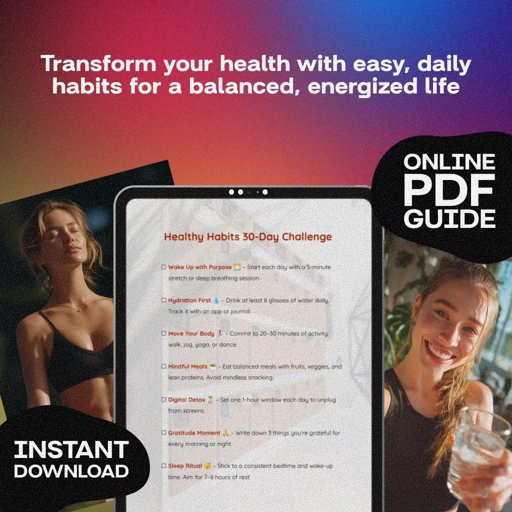 Healthy Habits 30-Day Challenge Checklist | Digital Download for Wellness & Personal Growth