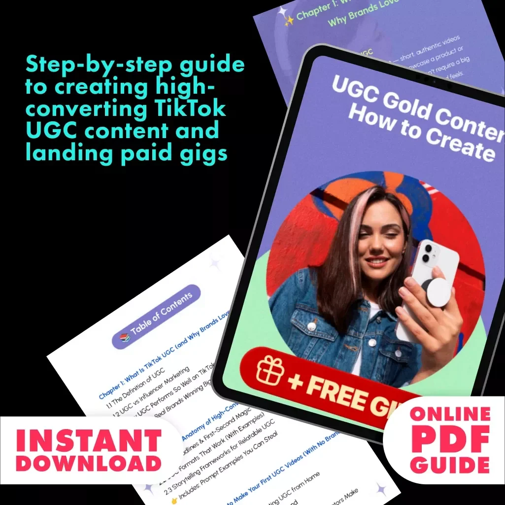 UGC Gold Content: How to Create | TikTok UGC Content Guide for Beginners, Creators & Brands | Digital Download eBook Checklist