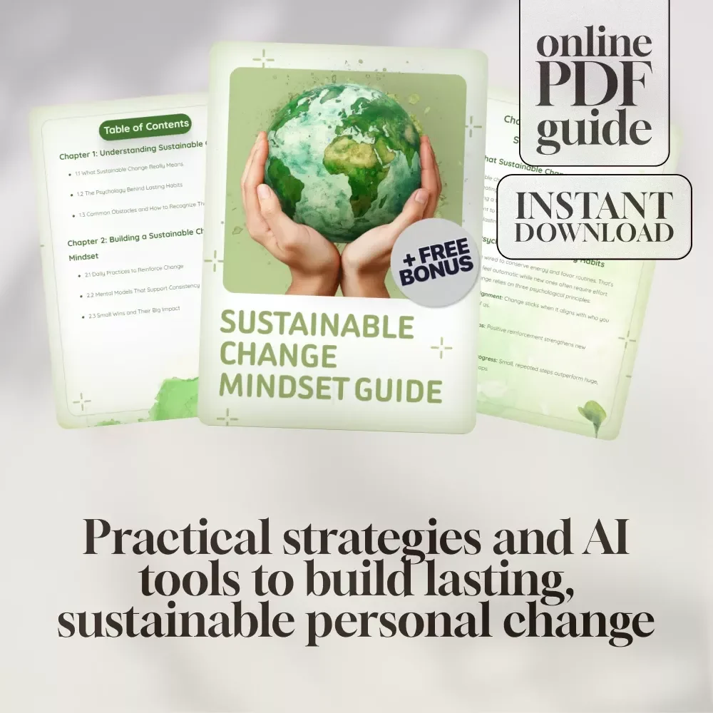 Sustainable Change Mindset Guide | Digital Download Self-Help eBook for Lasting Habits, Personal Growth, and AI-Powered Support
