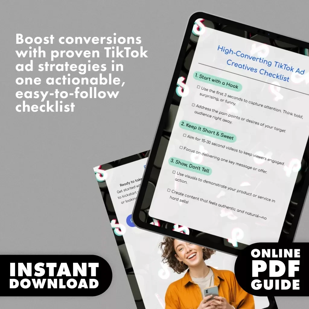 High-Converting TikTok Ad Creatives Checklist | Digital Download Guide for Marketers, eBook Style Marketing Resource, How to Create High-Converting TikTok Ad Creatives
