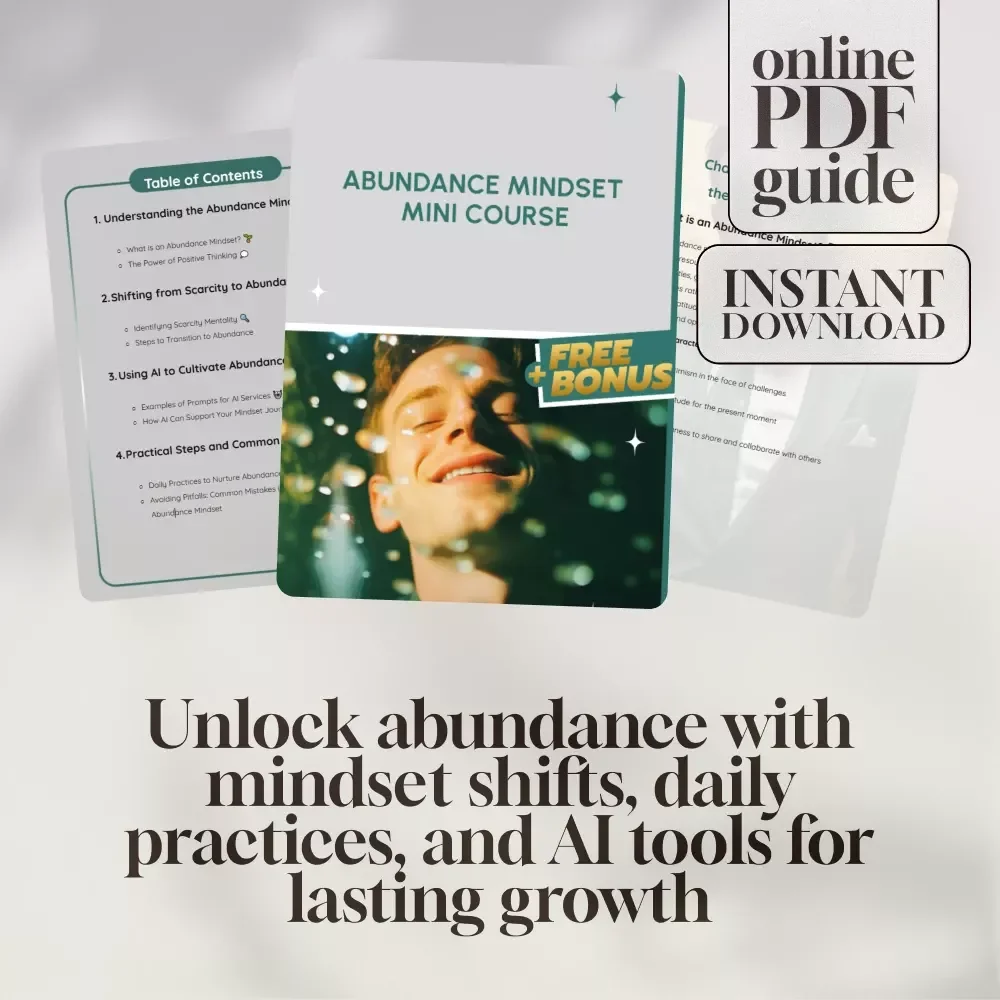 Abundance Mindset Mini Course | Digital Download Guide for Positive Thinking, AI Prompts & Daily Practices for Personal Growth