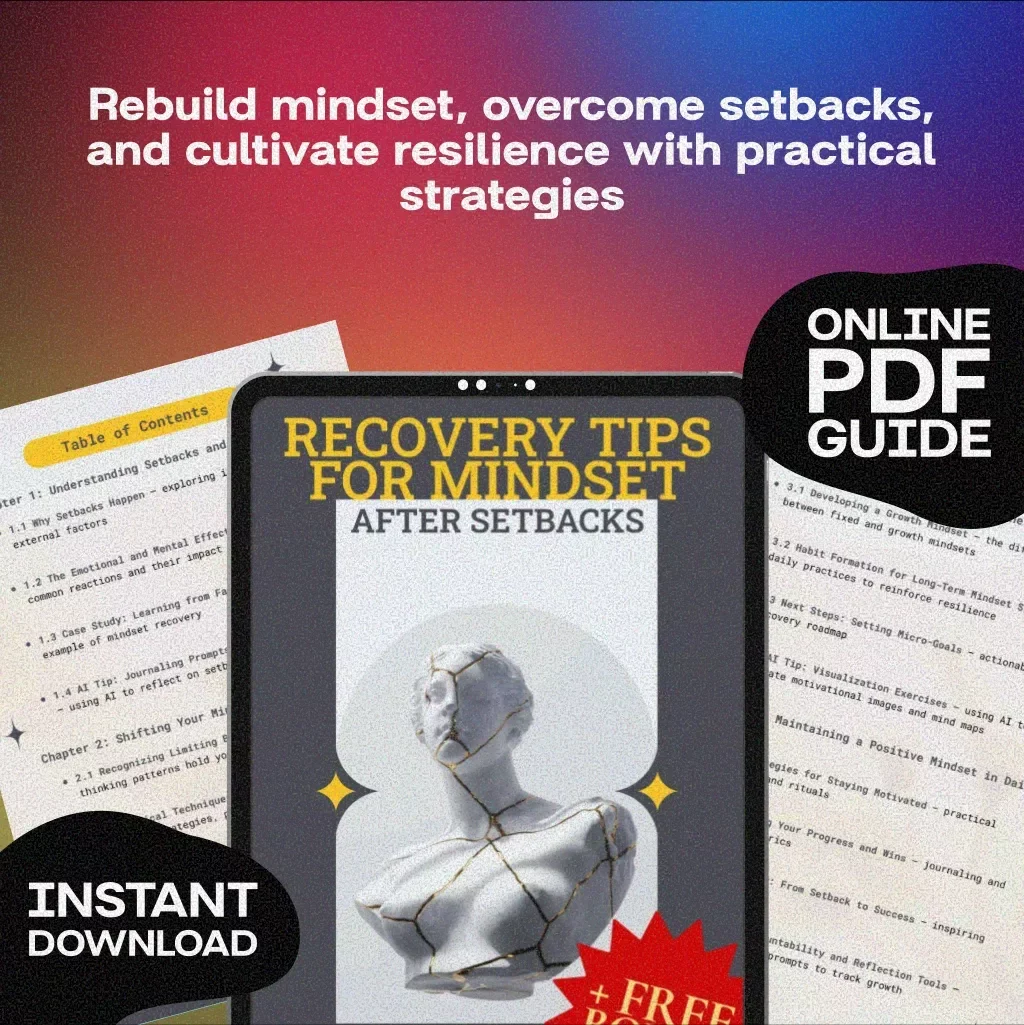 Recovery Tips for Mindset After Setbacks – Digital Guide to Reframe Thoughts, Build Resilience, and Overcome Challenges