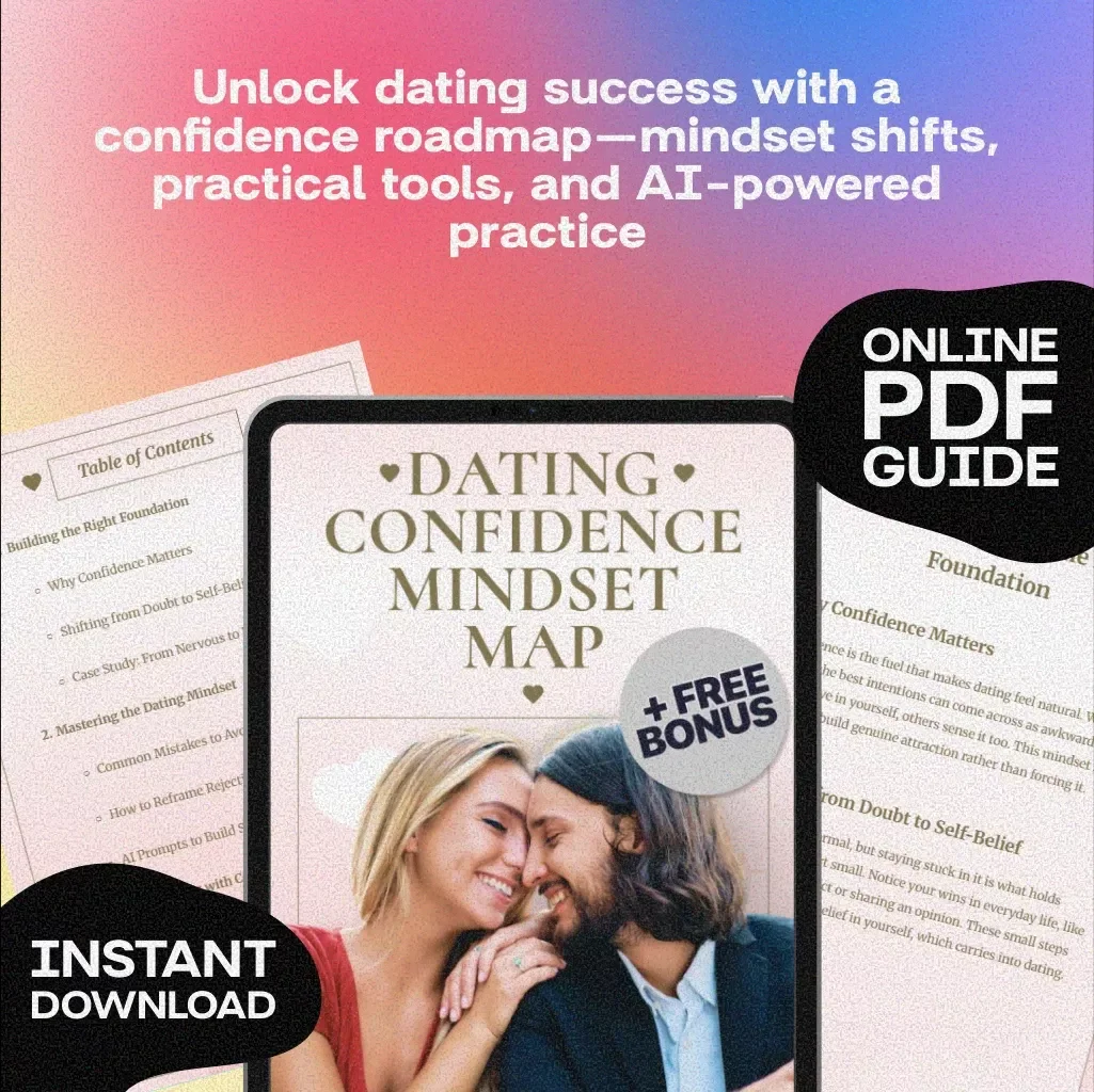 Dating Confidence Mindset Map | Self-Assurance Guide for Men & Women | Digital Download eBook with Conversation Starters, AI Prompts & Confidence Building Tips