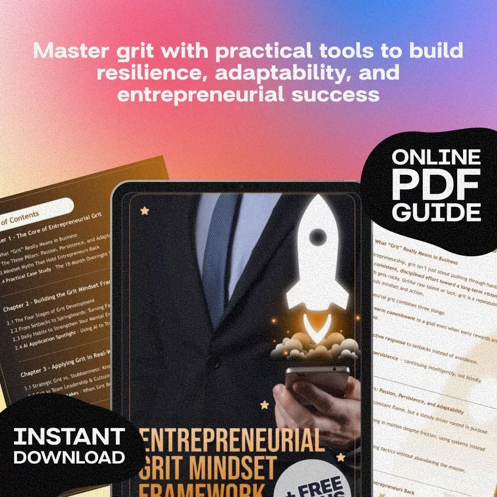 Entrepreneurial Grit Mindset Framework | Digital Download Guide for Entrepreneurs, Business Growth, Resilience, and Success Habits