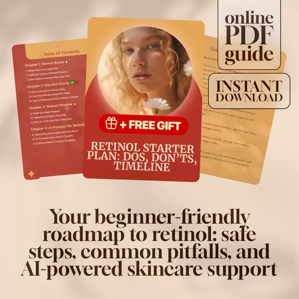 Retinol Starter Plan: Dos, Don’ts, Timeline | Beginner Skincare Guide | Digital Download eBook, Checklist & AI Prompts for Retinol Routine