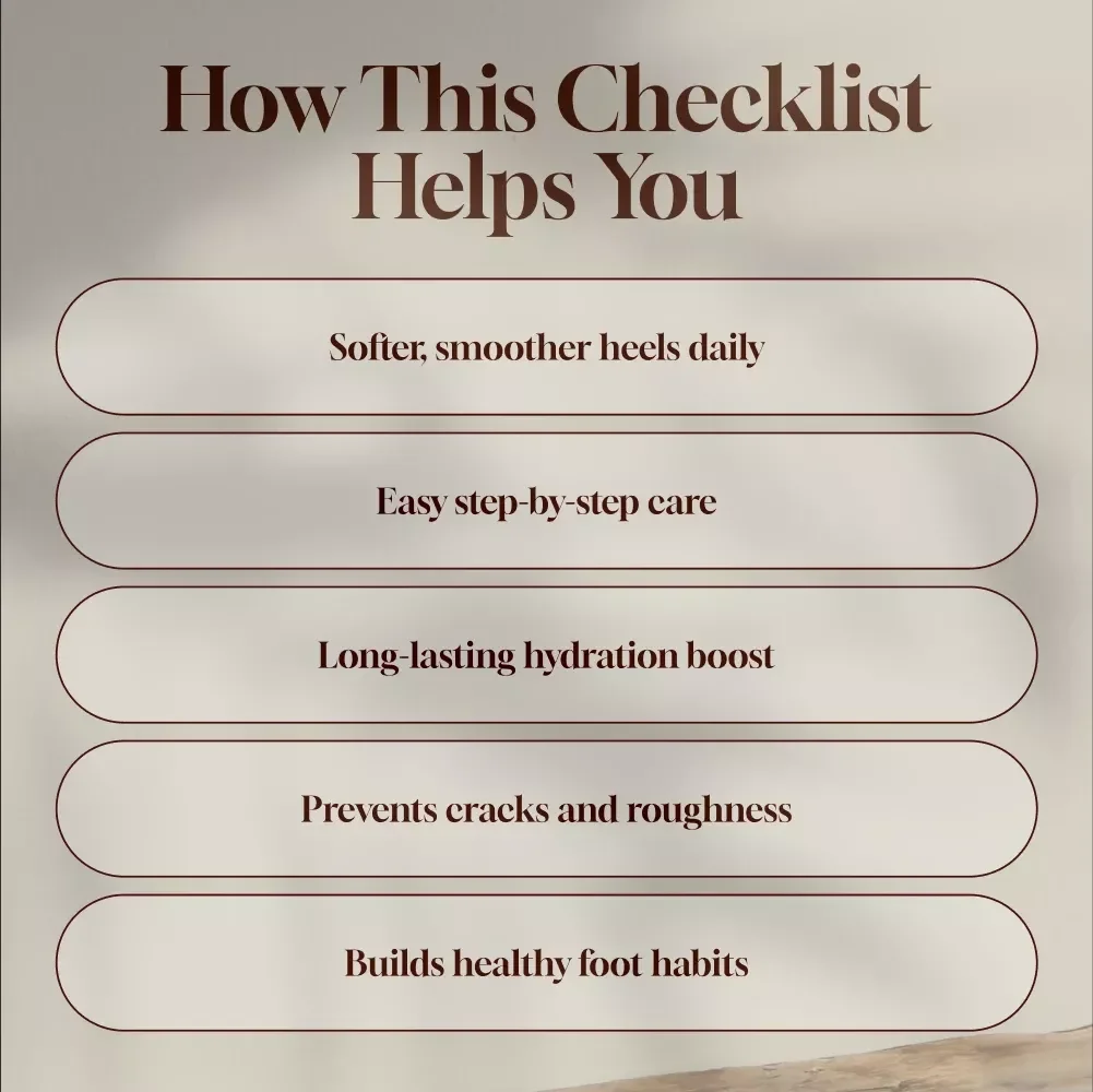 Heel Smoothing Program: Daily Buff + Seal | Foot Care Digital Checklist | At-Home Pedicure Guide for Dry Heels & Cracked Skin