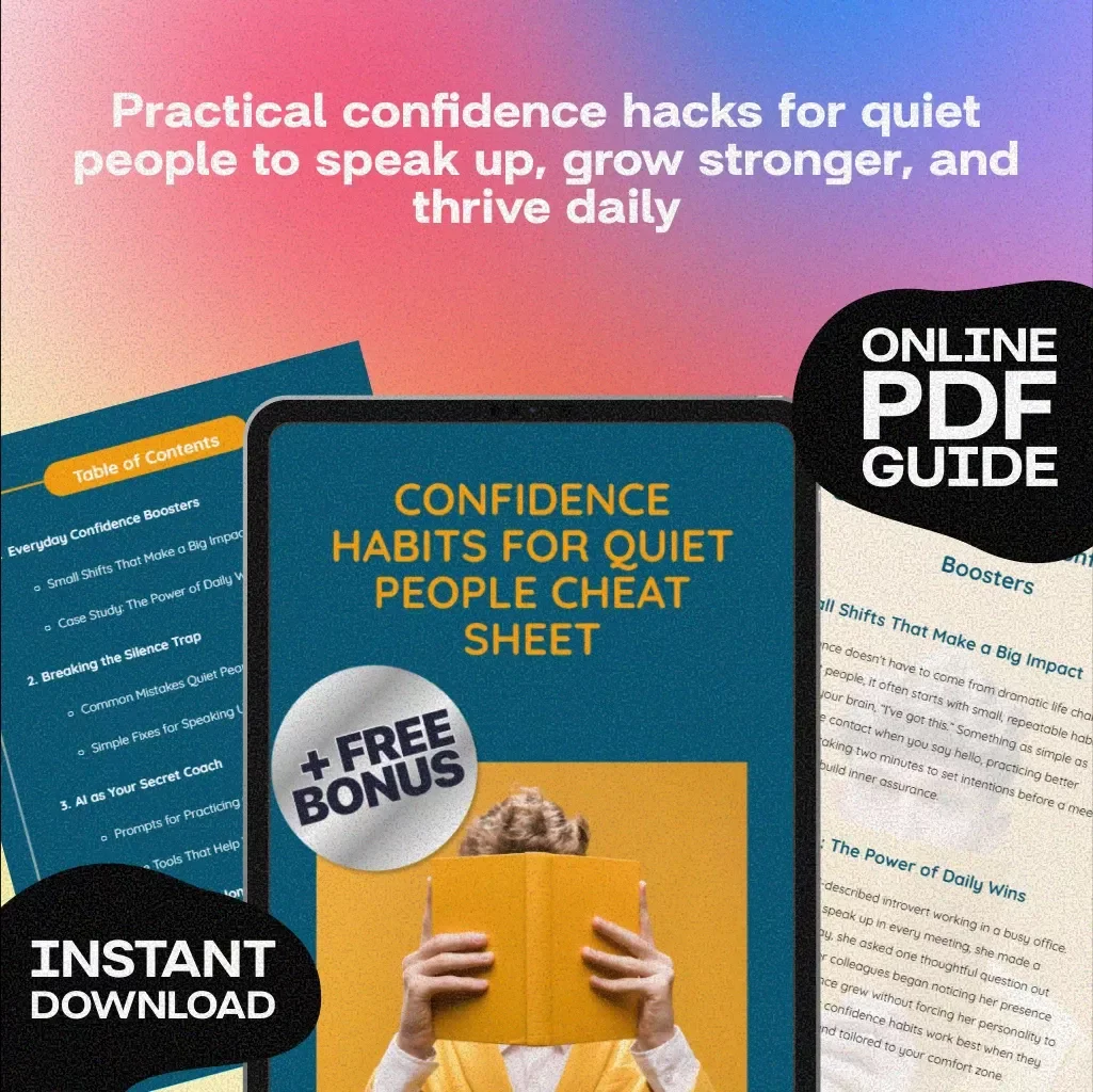 Confidence Habits for Quiet People Cheat Sheet | Digital Download Guide for Everyday Confidence, Self-Improvement, and Speaking Up Success | eBook, Checklist, Printable PDF for Personal Growth