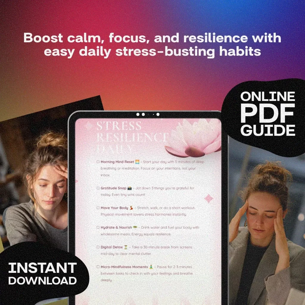 Stress Resilience Daily Checklist | Printable Self Care Routine, Mental Health Digital Download, Mindfulness & Productivity Guide