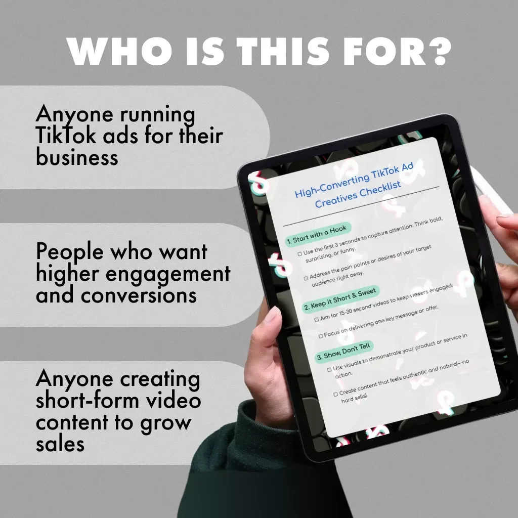 High-Converting TikTok Ad Creatives Checklist | Digital Download Guide for Marketers, eBook Style Marketing Resource, How to Create High-Converting TikTok Ad Creatives