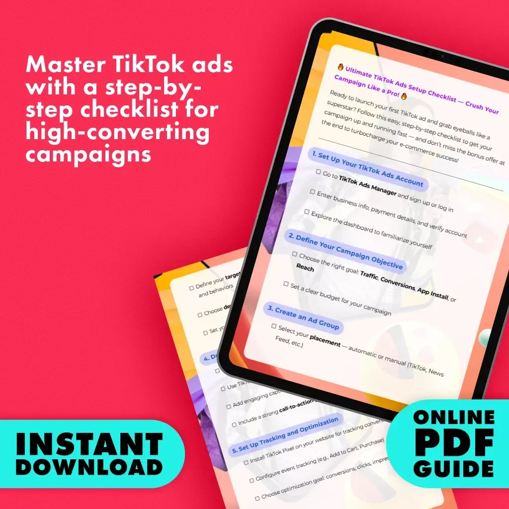 Ultimate TikTok Ads Setup Checklist — Crush Your Campaign Like a Pro! | TikTok Ads Setup Tutorial Digital Download, eBook, Guide